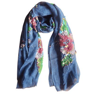 Pure wool blue and multi coloured winter scarf
