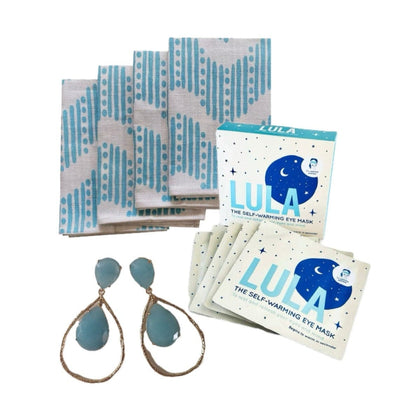 lula eye masks, napkins and earrings