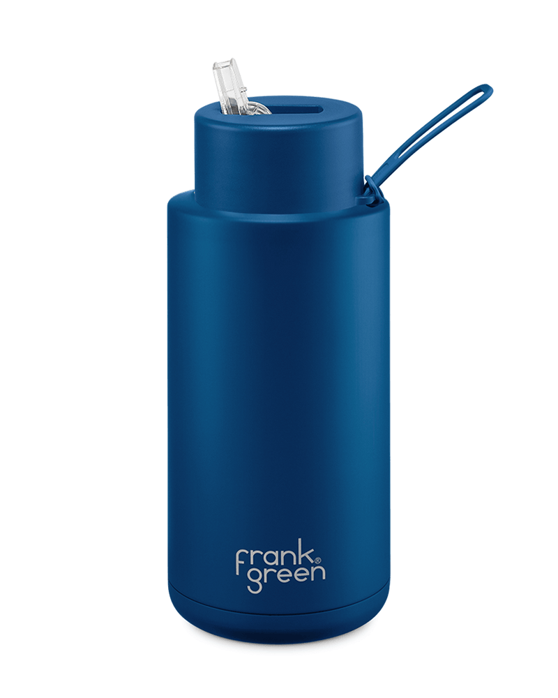 Reusable Bottle with Straw Lid - Ceramic 34oz/1L - Deep Ocean