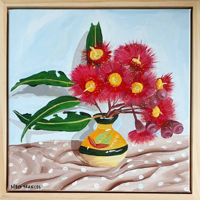 beautiful red gum blossom in a vase painting