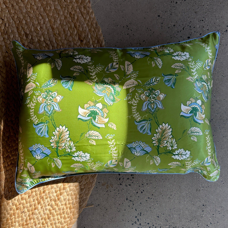 Luxury Silk Pillowcase - Green Floral