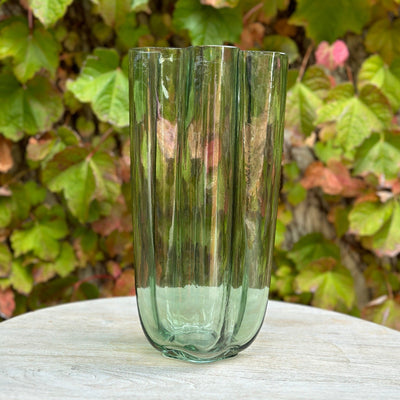 Large mint green wave shaped vase