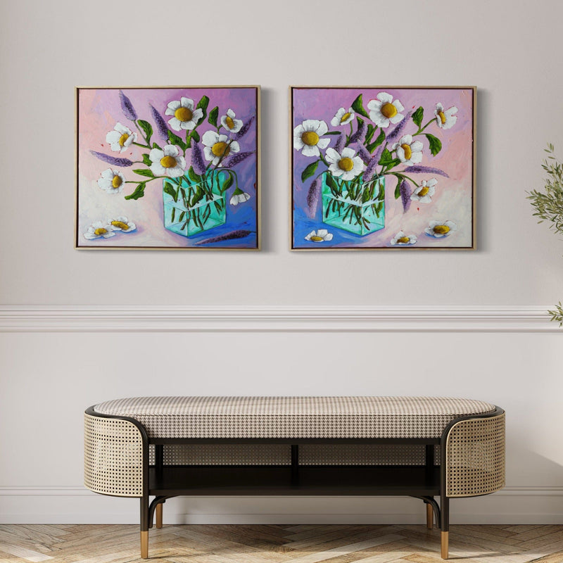 A pair of daisy flower paintings
