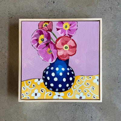 Blue spotty vase with flowers painting