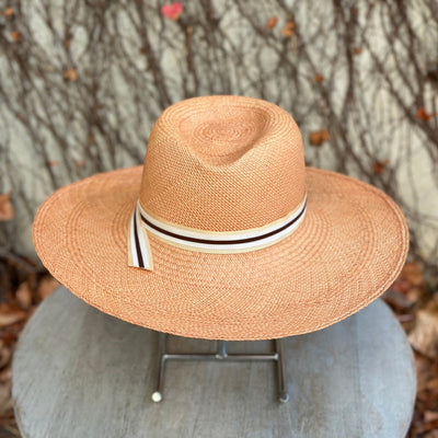 Panama Straw hat with ribbon and leather band 