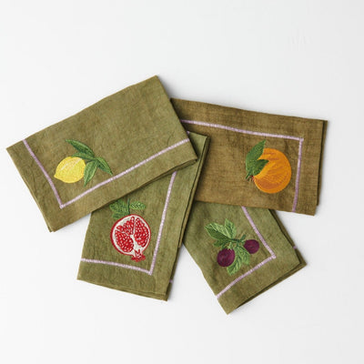 linen napkins embroidered with fruit 