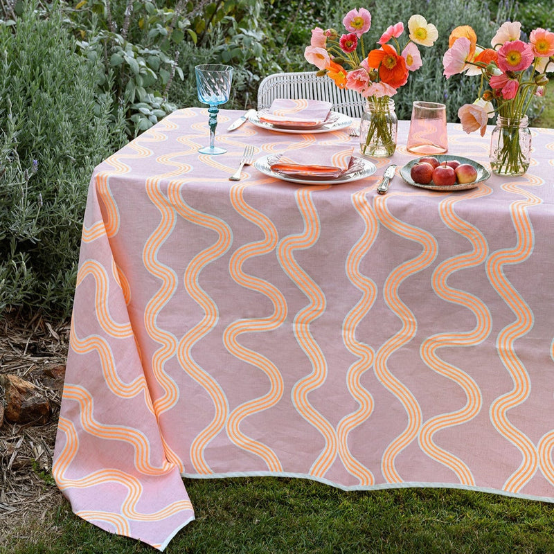 Blush + Neon Orange Spaghetti Tablecloth