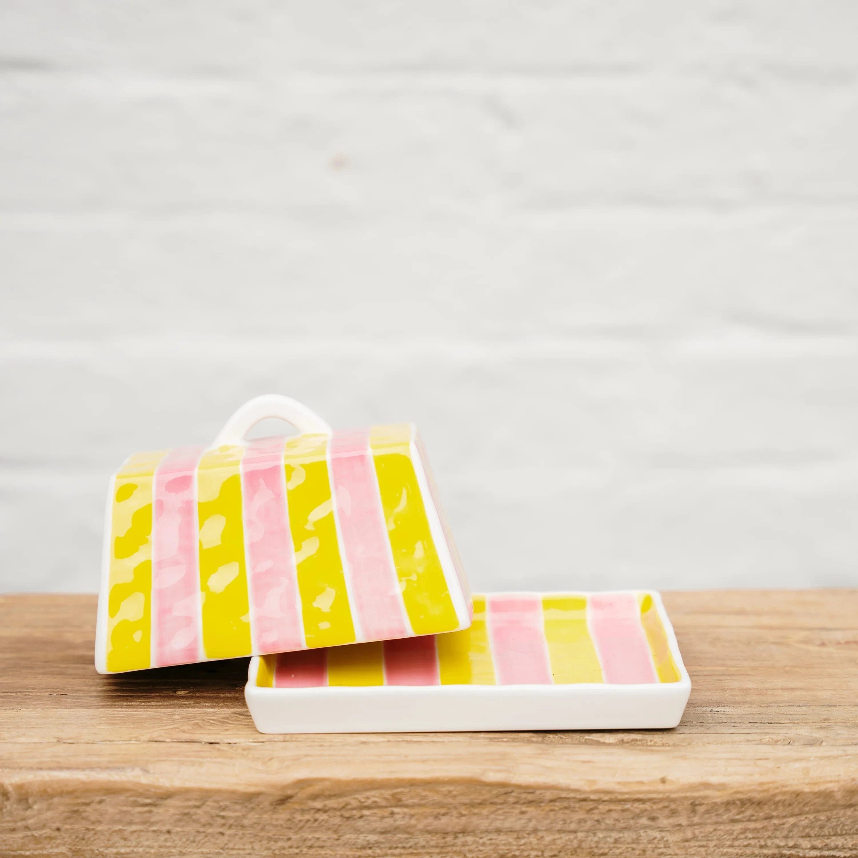Large Butter Dish | Pink + Yellow Stripe