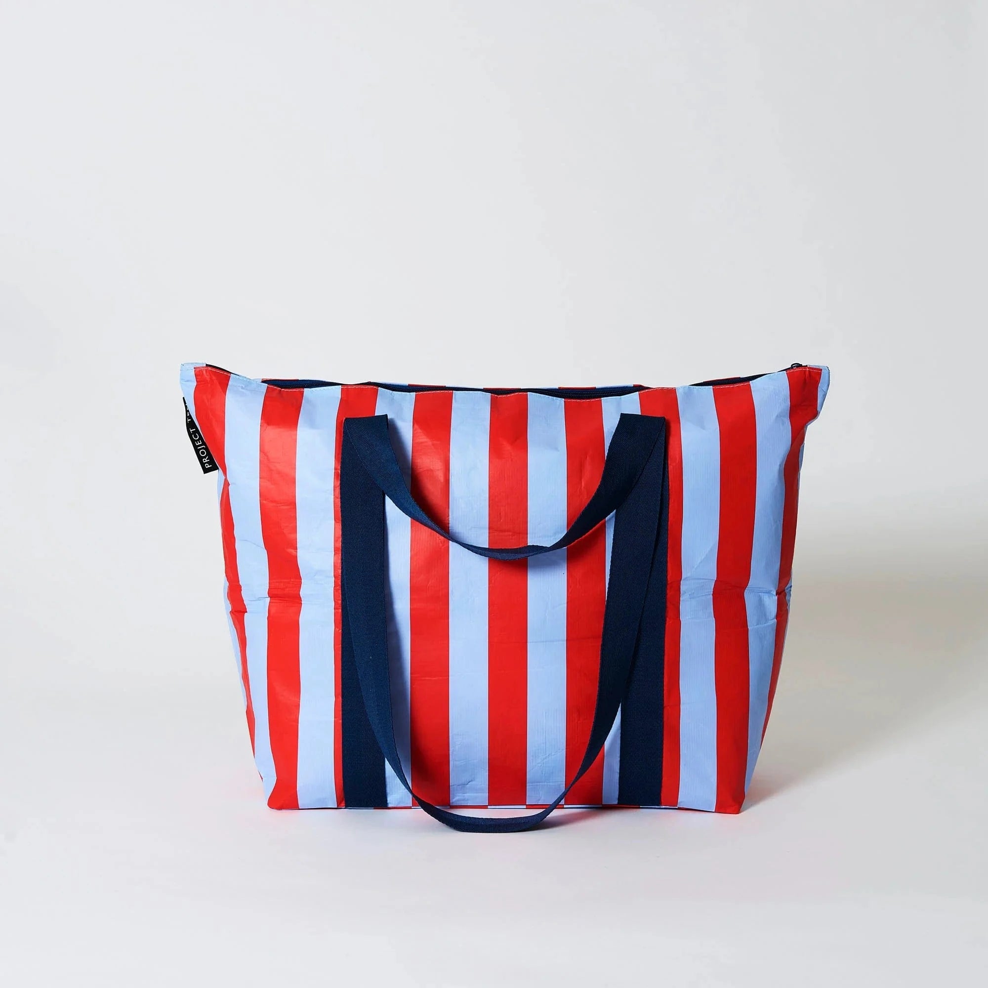 Red Blue Stripe Zip Medium Tote