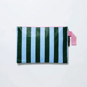 Green Blue Stripe Large Zip Pouch