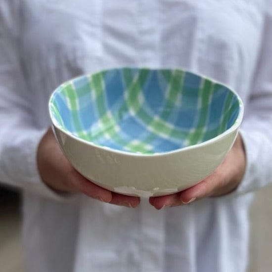 Small Blue & Green Gingham Bowl