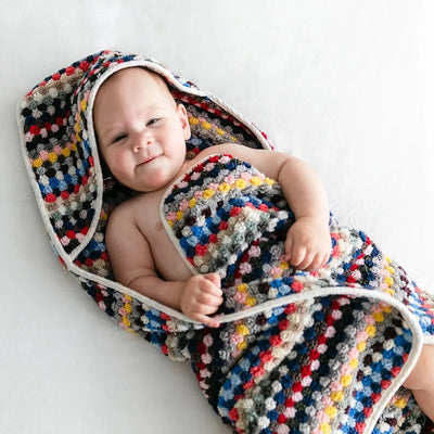 multi-coloured baby hooded towel
