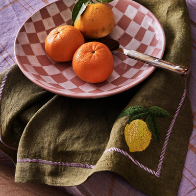 Autumn Fruits Embroidered Linen 4P Napkin Set
