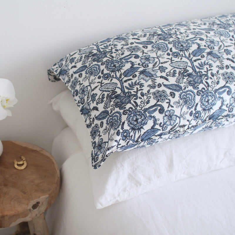 Luxury Silk Pillowcase - Blue & White Floral
