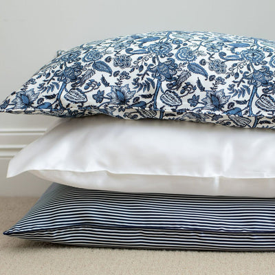 Luxury Silk Pillowcase - Navy & White Stripe