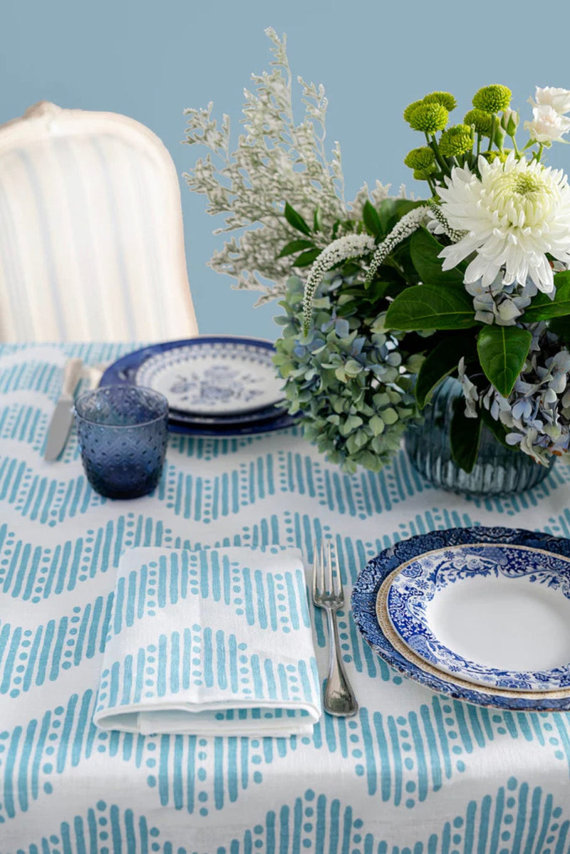 Pale Blue RicRac Linen Tablecloth