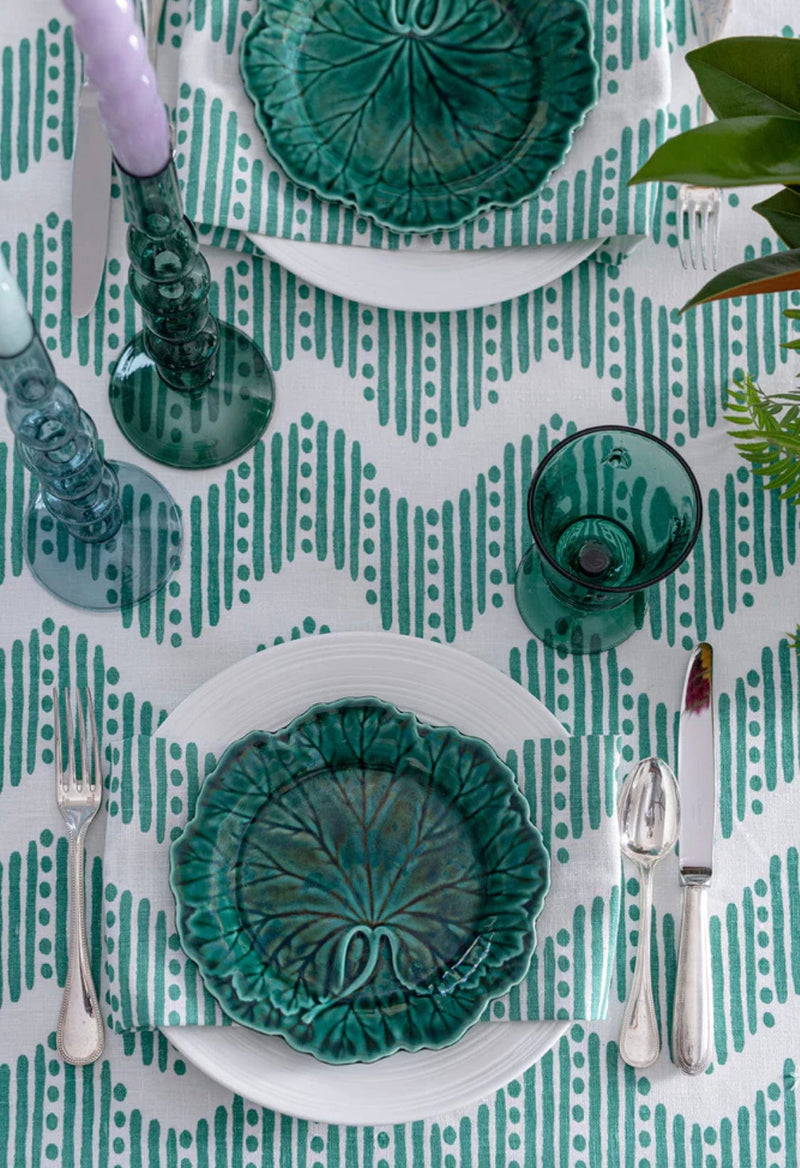 Green RicRac Stripe Linen Tablecloth