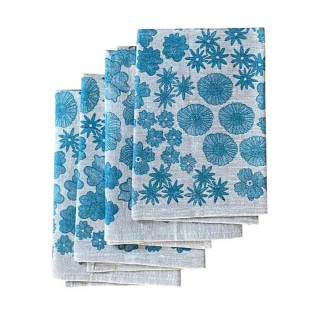 Blue Floral Meadow Linen Napkins