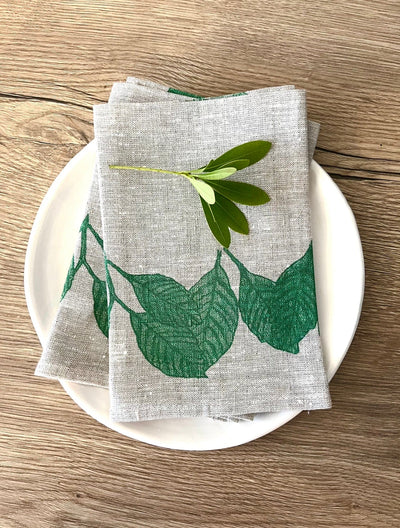 Green Citrus Leaf linen napkins (set of 4)