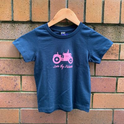 Navy T-Shirt with Pink Tractor