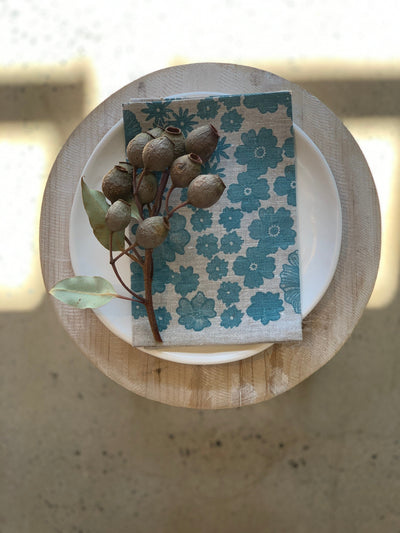 Blue Floral Meadow linen napkins (set of 4)