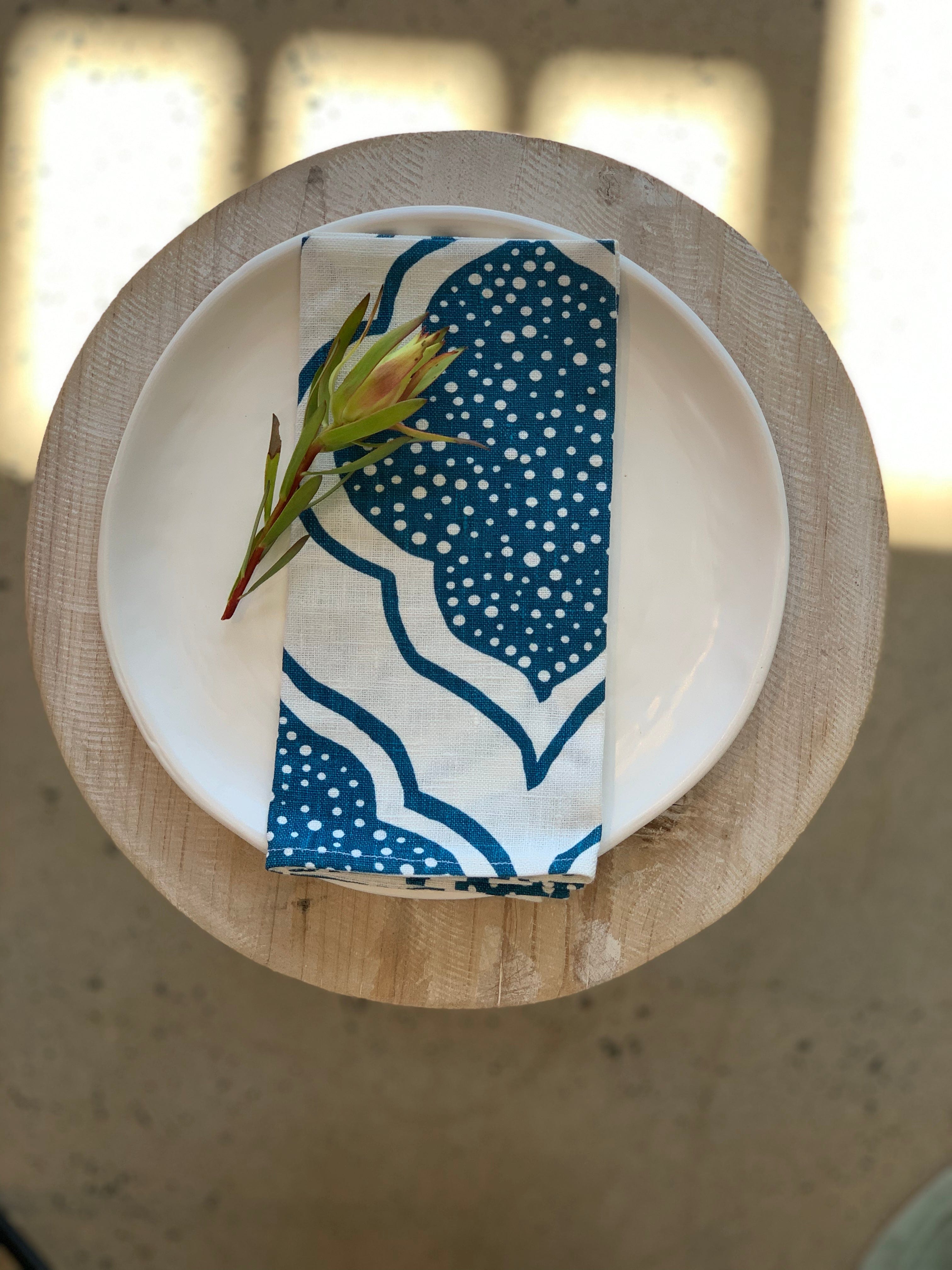 Navy Lantern Linen Napkins | Set of 4