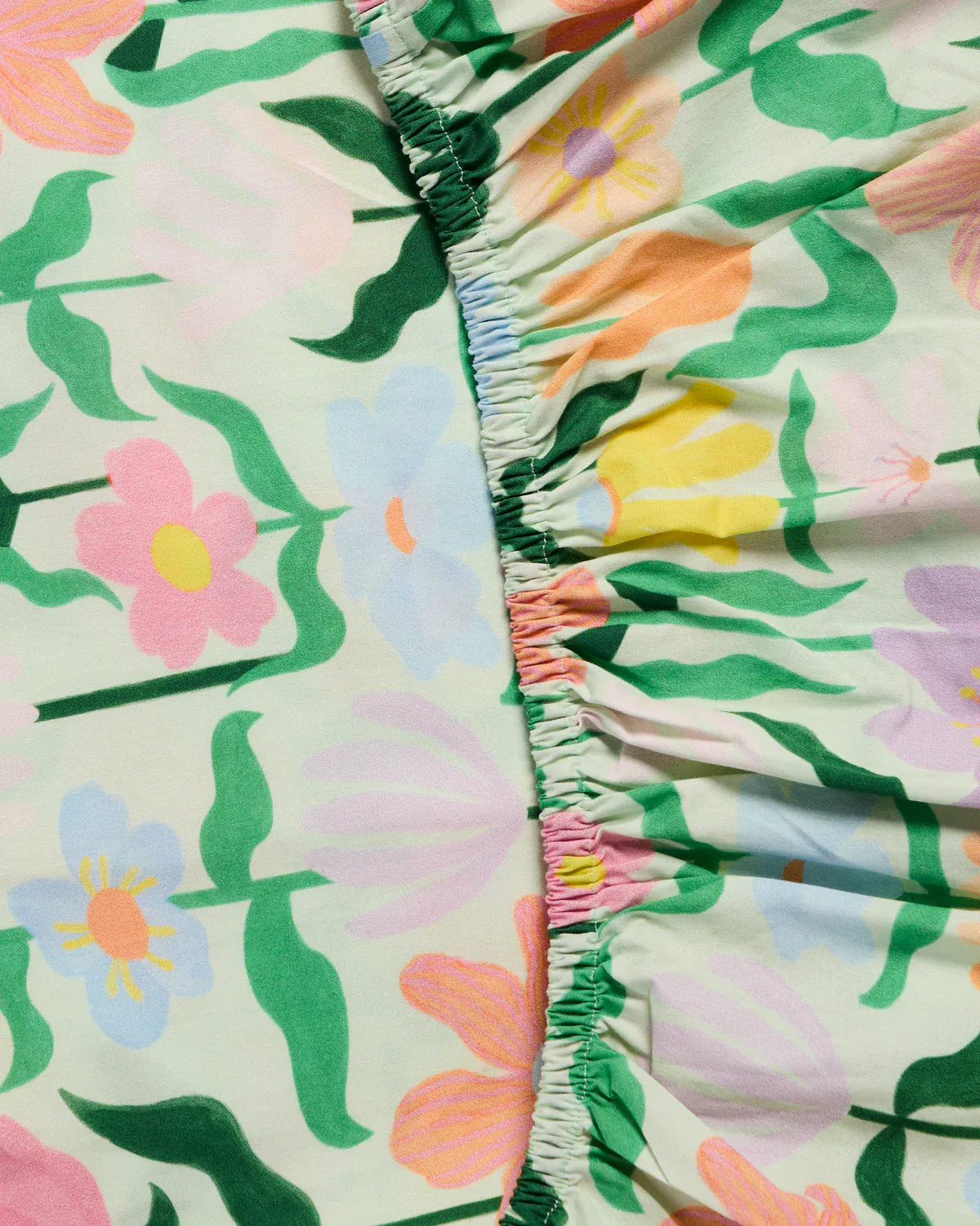 Popping Flowers Green Organic Cotton Baby Fitted Sheet | Cot
