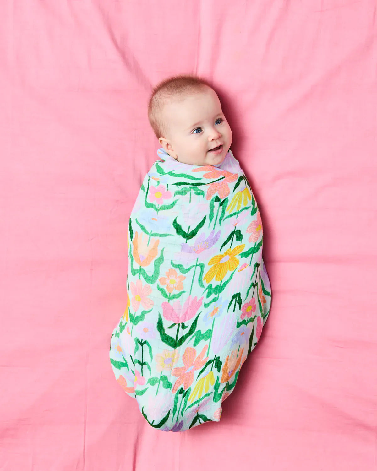 Popping Flowers Green Bamboo Swaddle