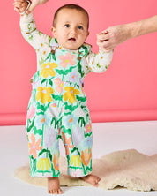 Popping Flowers Green Organic Cotton Quilt Fleece Overall | 12-18 Months