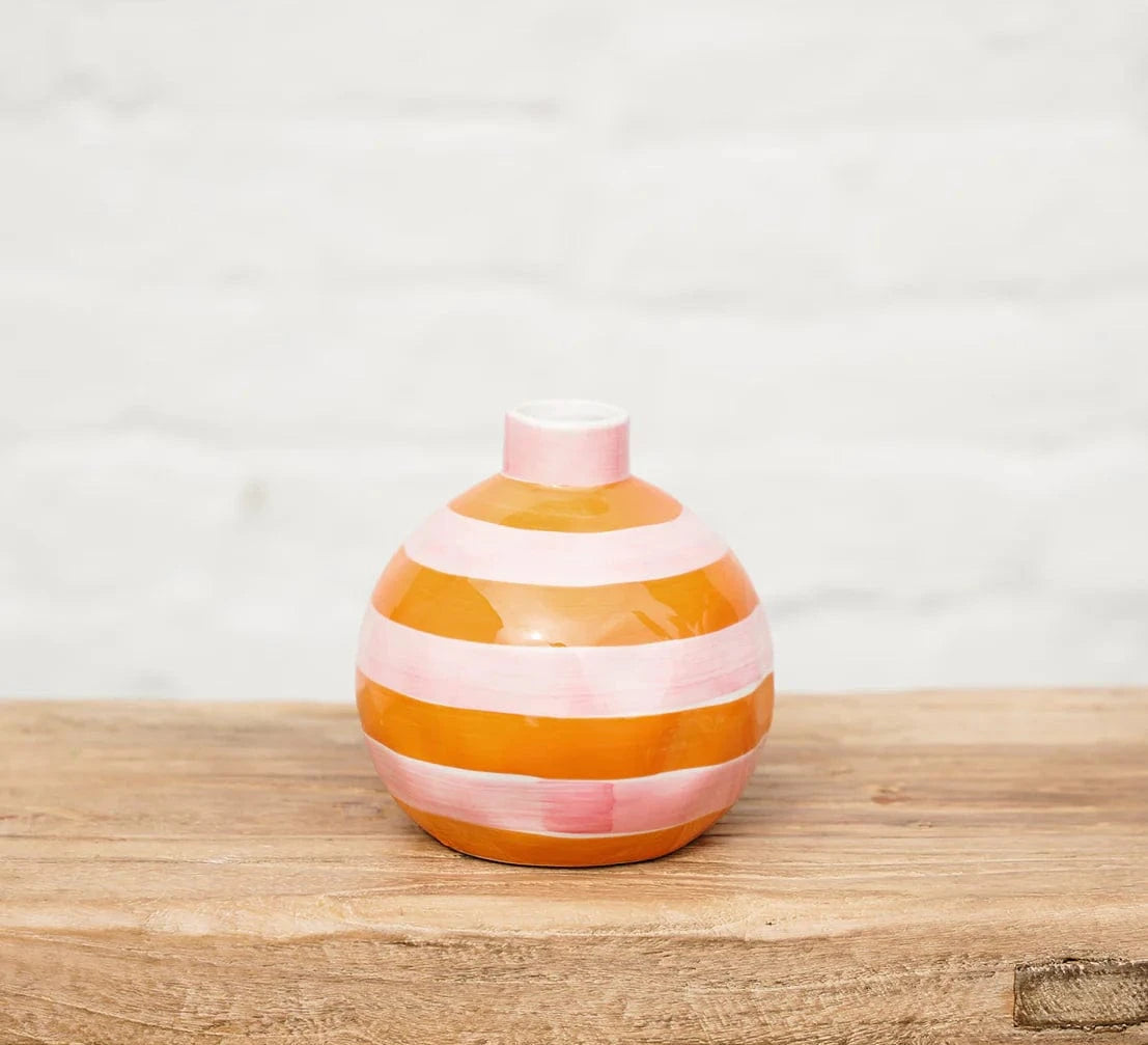 Round Bud Vase | Pink + Orange Stripe