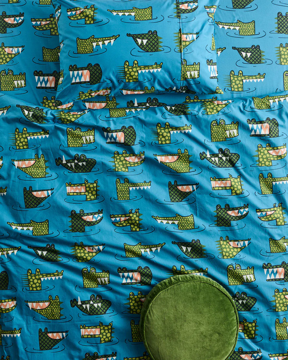 Crocodile Rock Blue Organic Cotton Fitted Sheet | Single