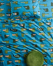 Crocodile Rock Blue Organic Cotton Fitted Sheet | Single