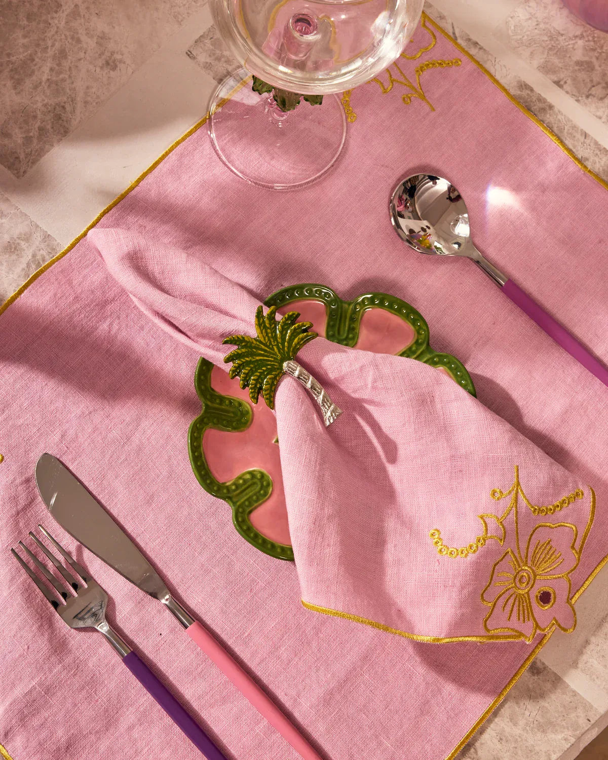 Pink Tuscan Embroidered Napkin | Set of 4