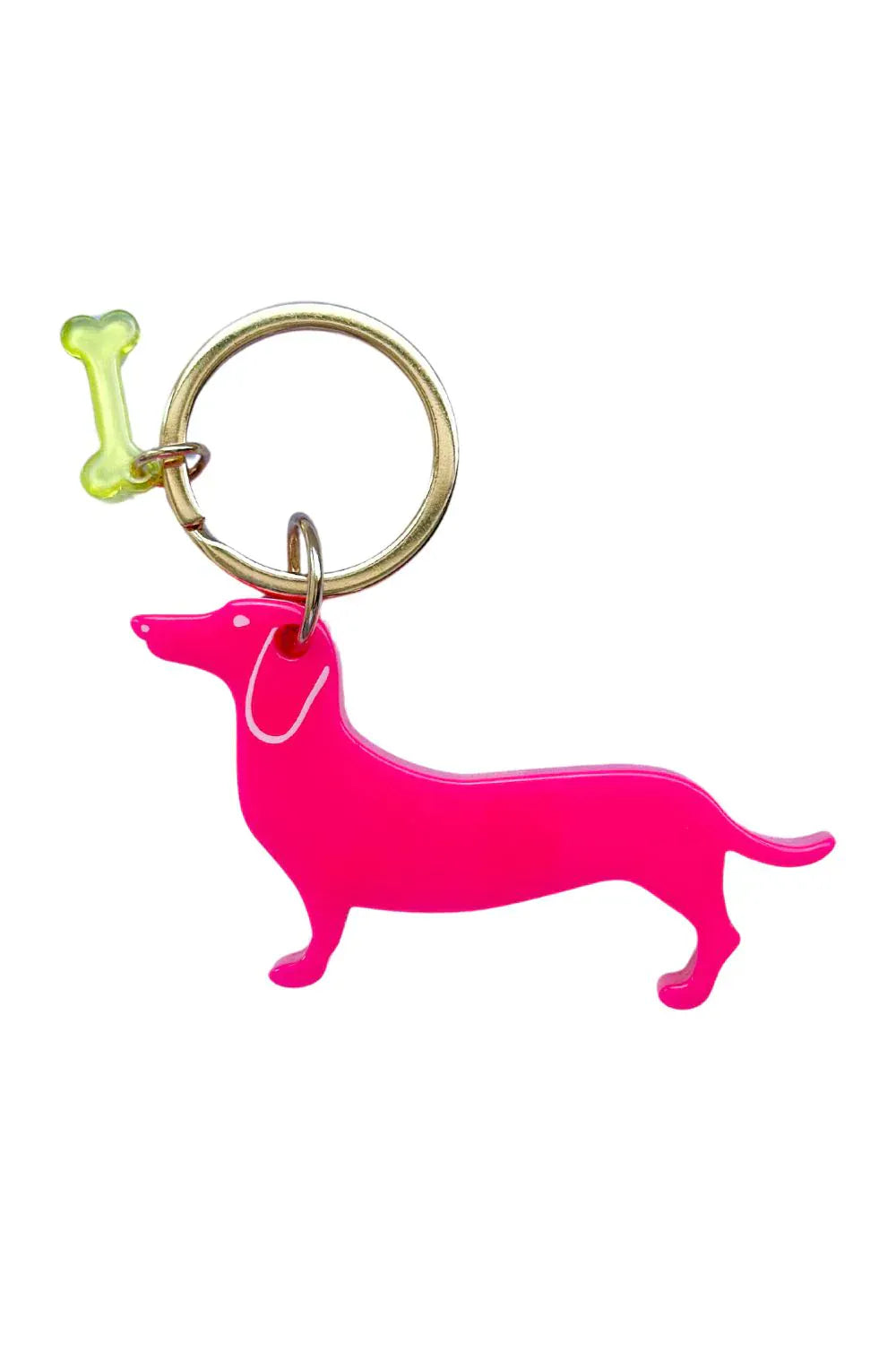 Sausage Dog and Bone Key Ring | Neon Pink