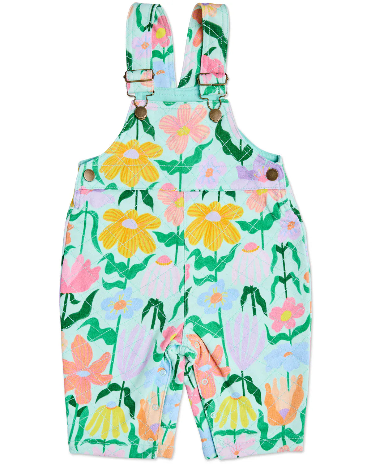 Popping Flowers Green Organic Cotton Quilt Fleece Overall | 12-18 Months