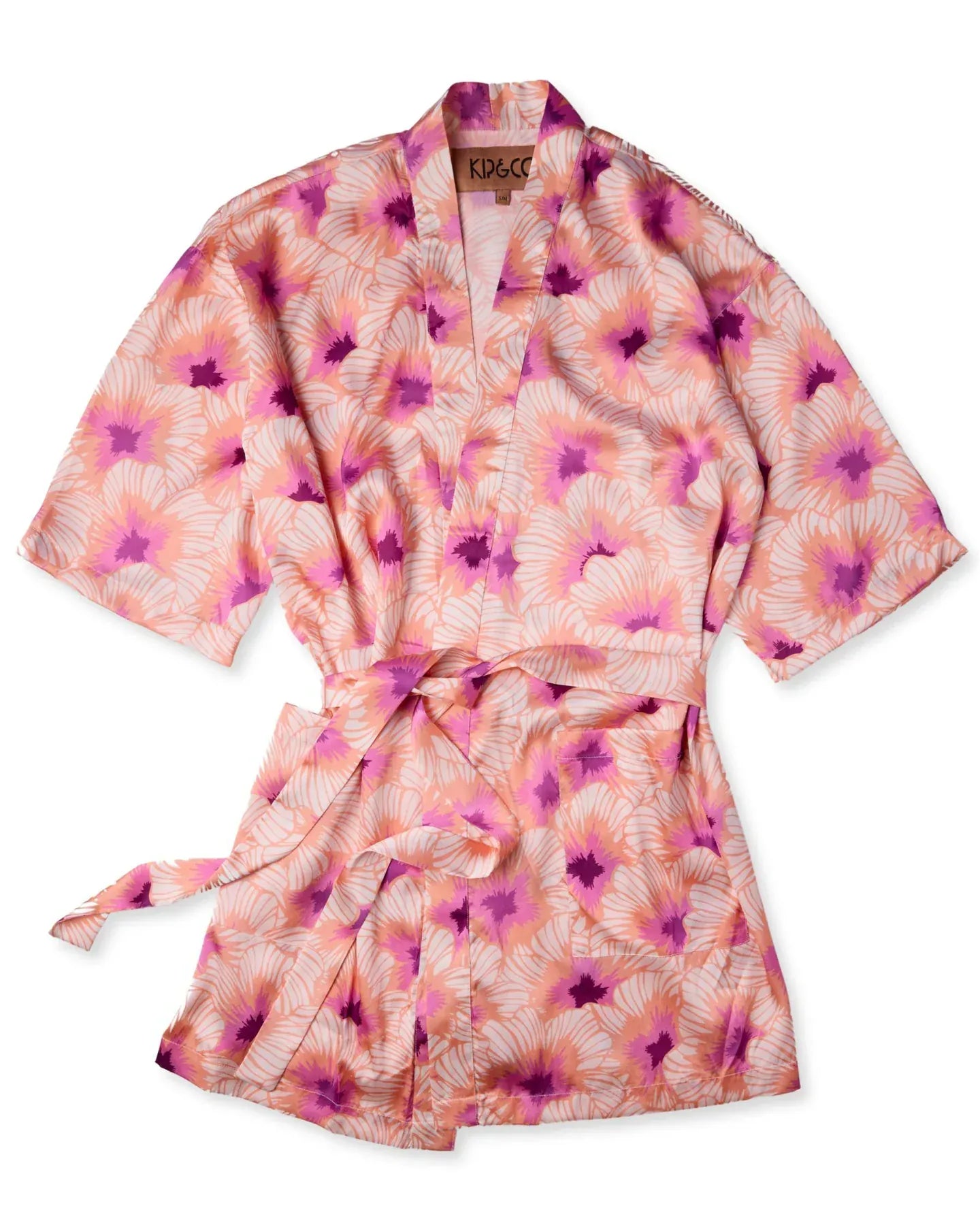 Hibiscus Peach Eco Satin Robe | L/XL