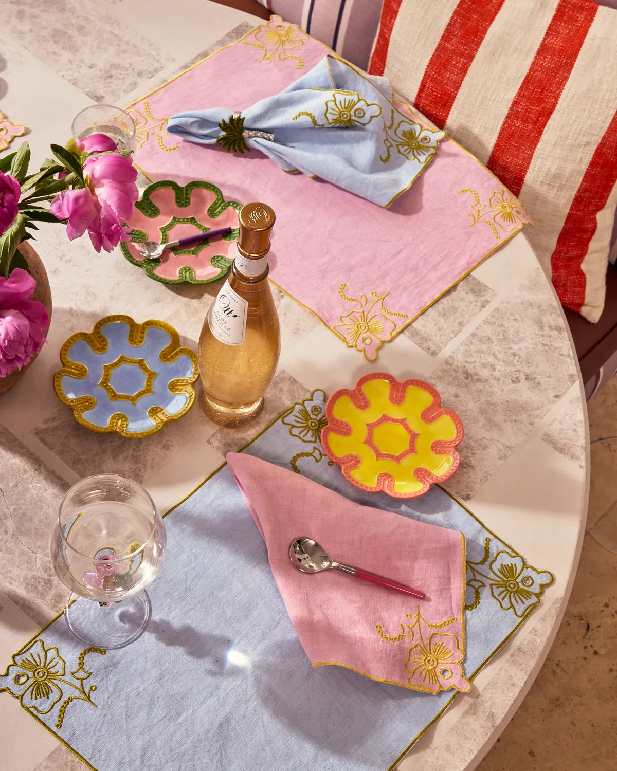 Pink Tuscan Embroidered Napkin | Set of 4