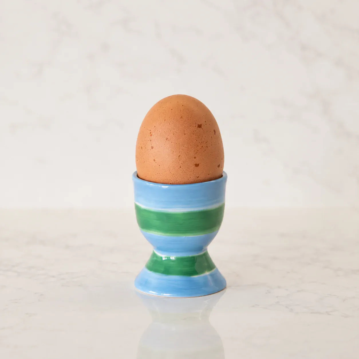 Egg Cup | Green + Cornflower Blue Stripe