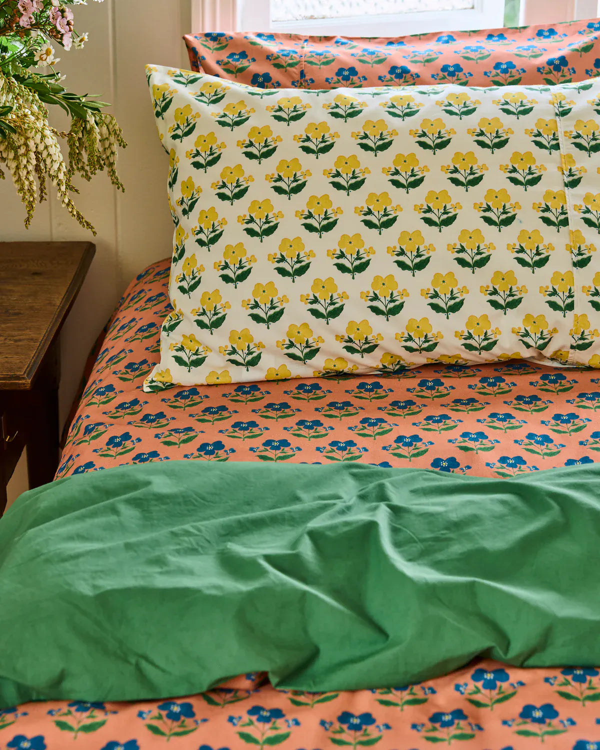 Kip&Co x Anna Spiro Indian Summer Yellow Standard Organic Cotton Pillowcases | Set of 2