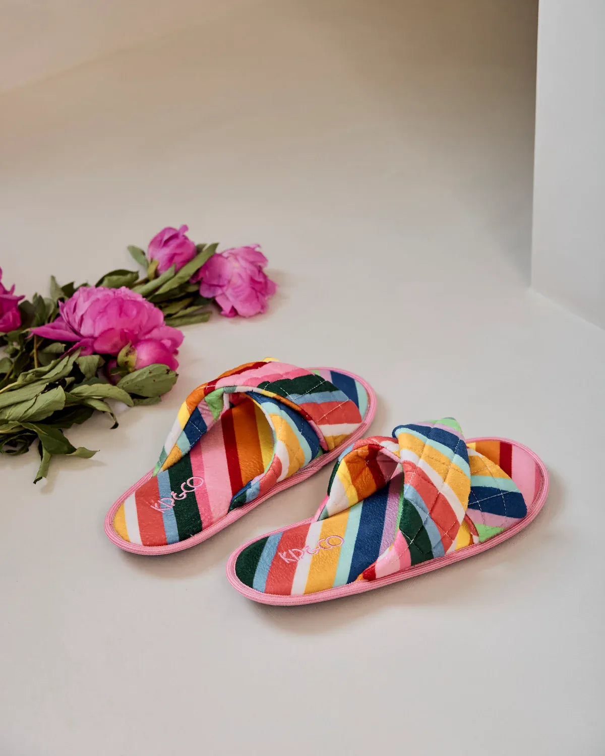Fete Diagonal Stripe Quilted Velvet Adult Slippers