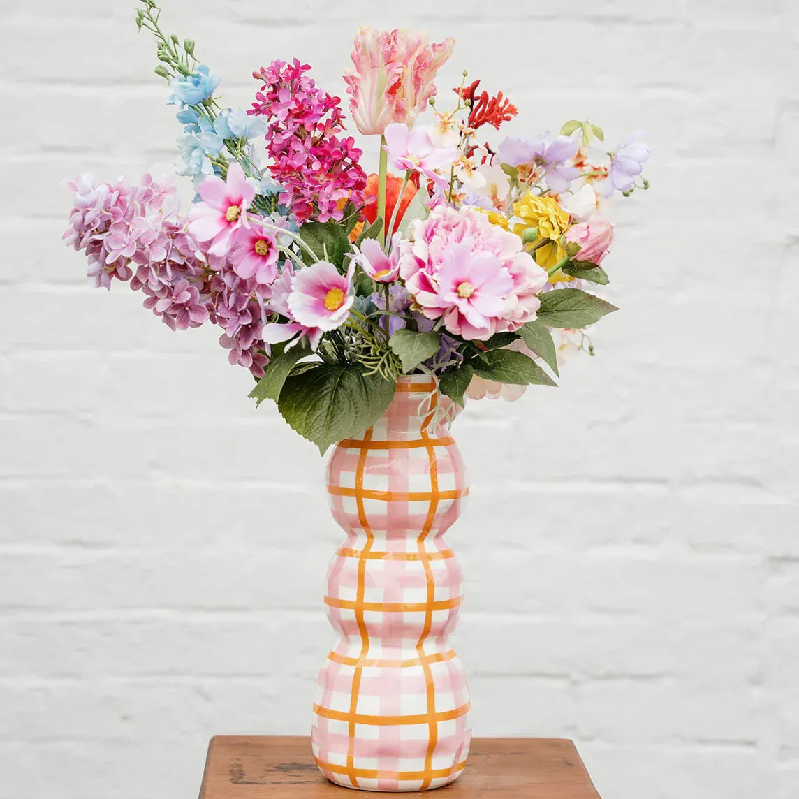 3 Tier Vase | Pink + Orange Gingham