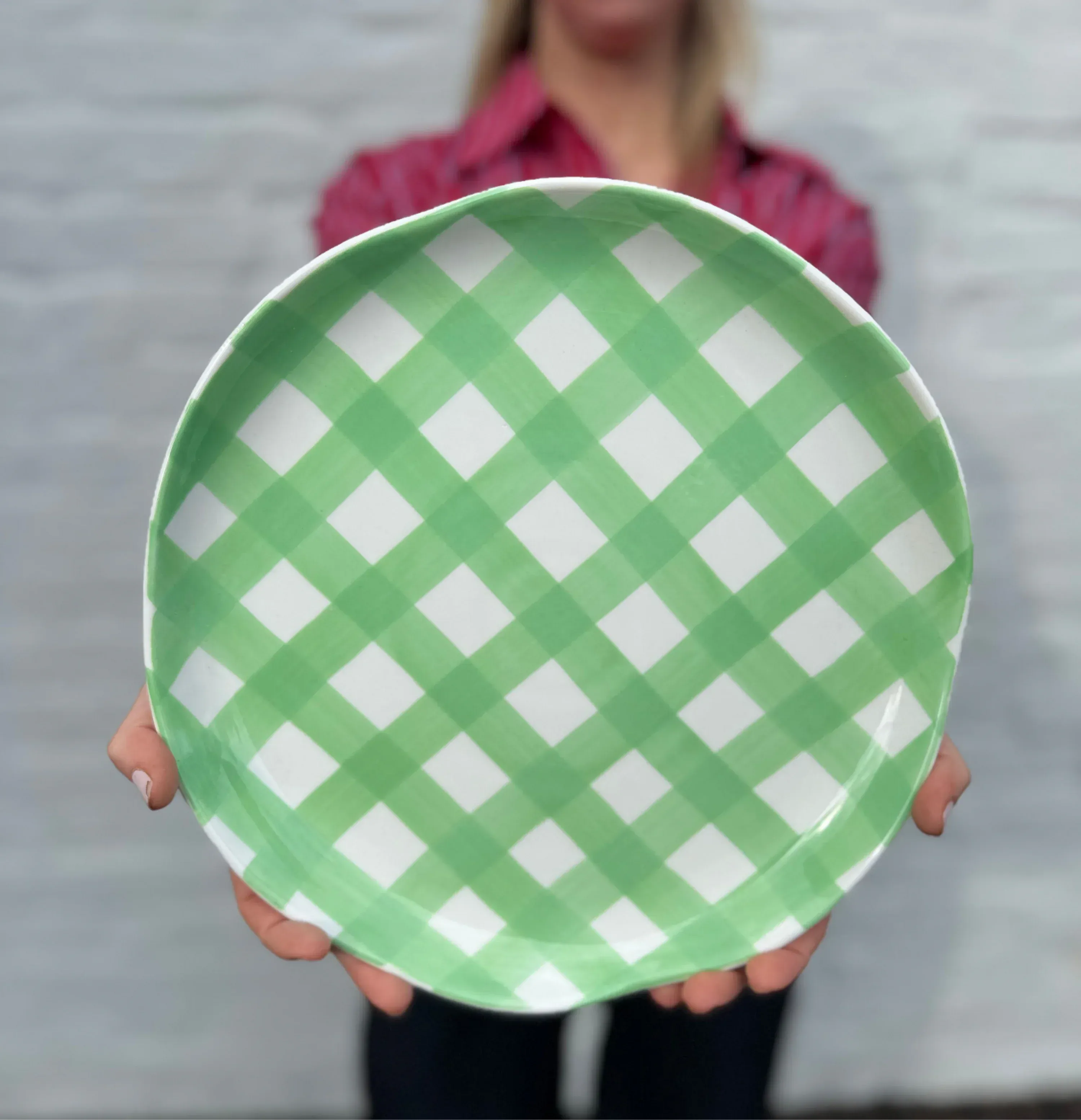 Mint Green Gingham Dinner Plate | 4 Pack