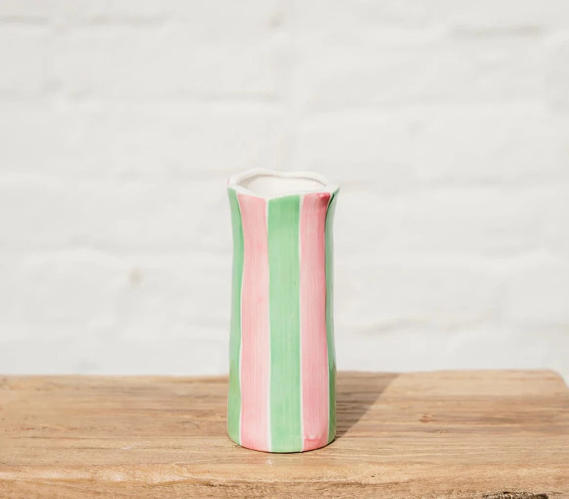 Small Vase | Pink + Mint Green Stripe