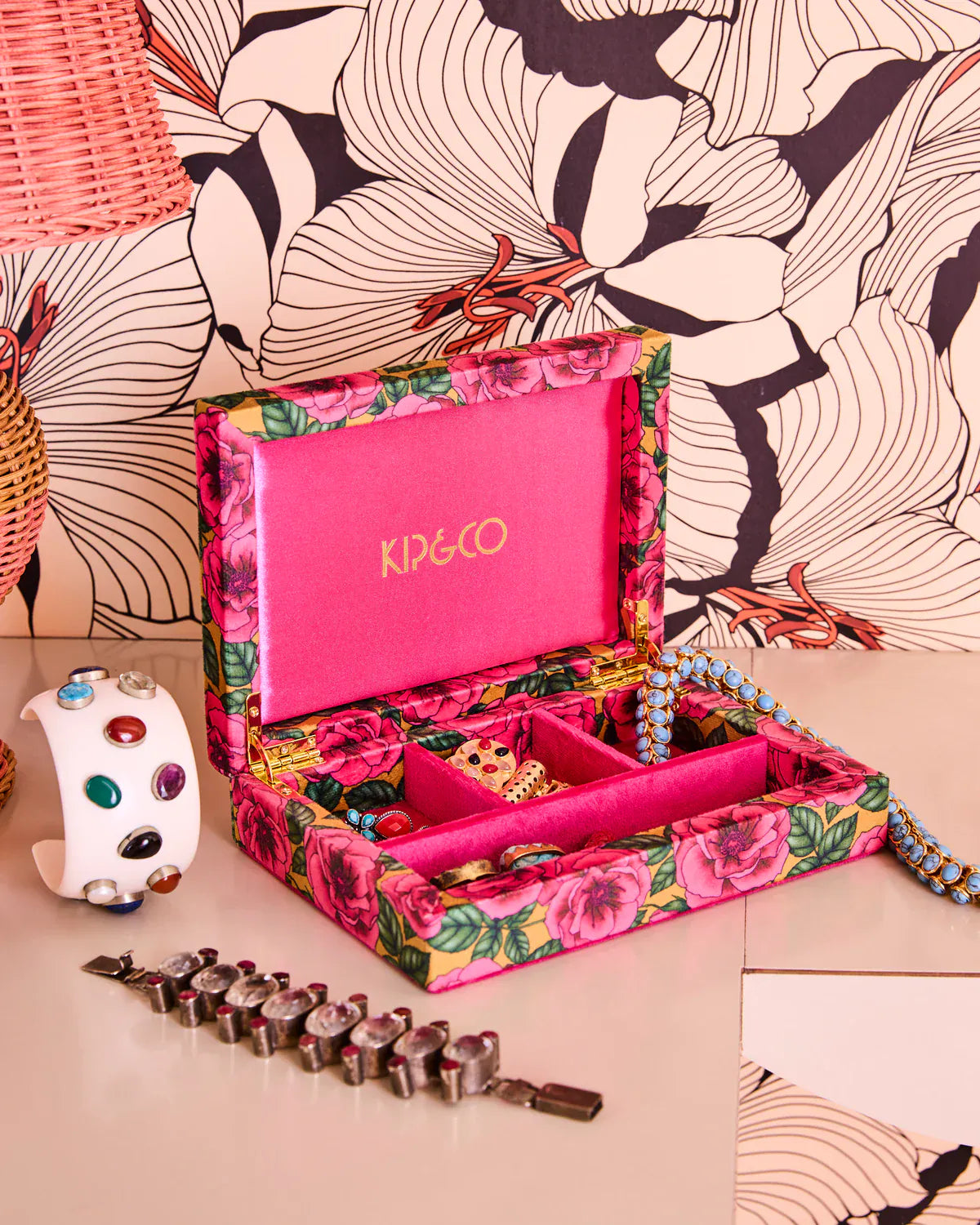 Golden Peony Velvet Jewellery Box | Small