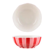 Medium Bowl | Pink + Green Stripe with White inside