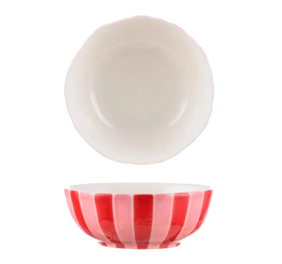 Medium Bowl | Pink + Green Stripe with White inside