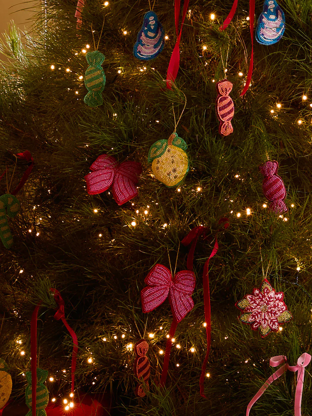 Bow Pink Beaded Christmas Decoration