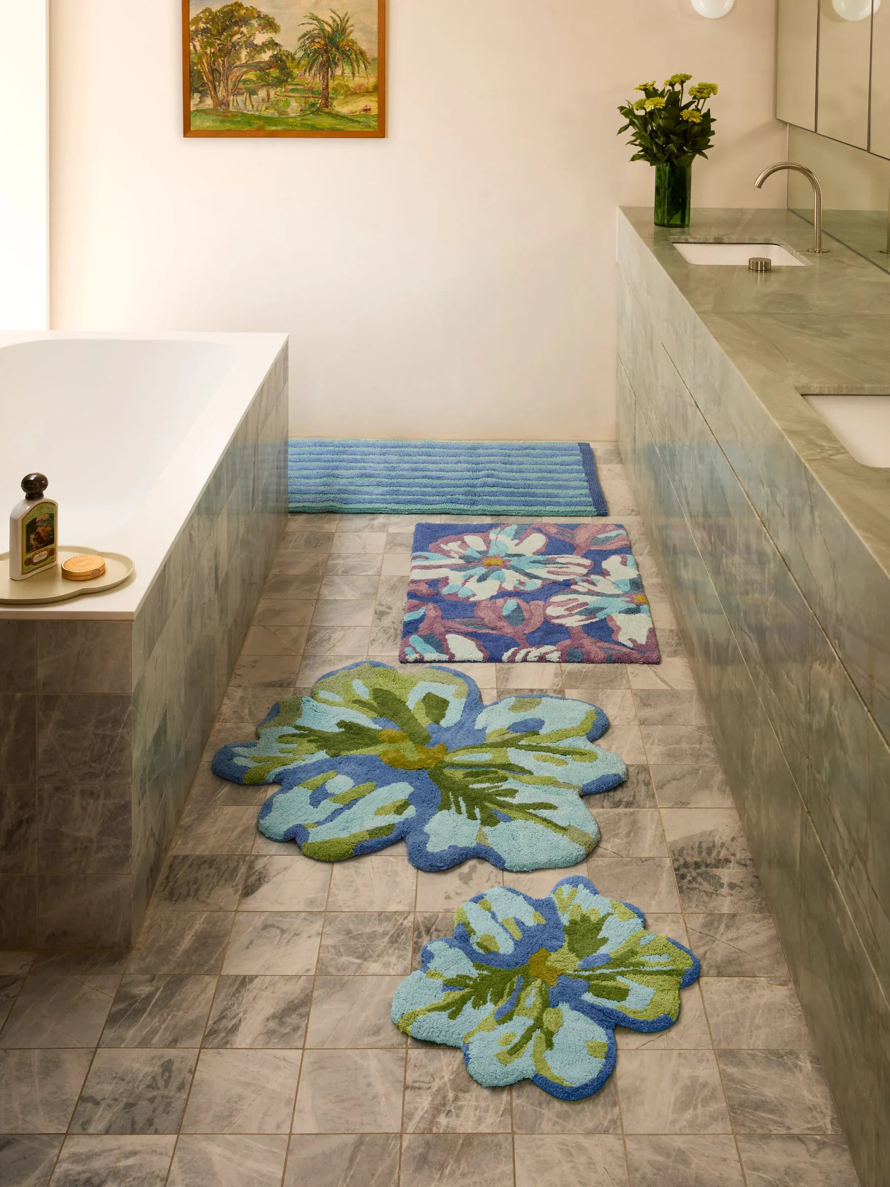 Blue Dutch Floral Bath Mat