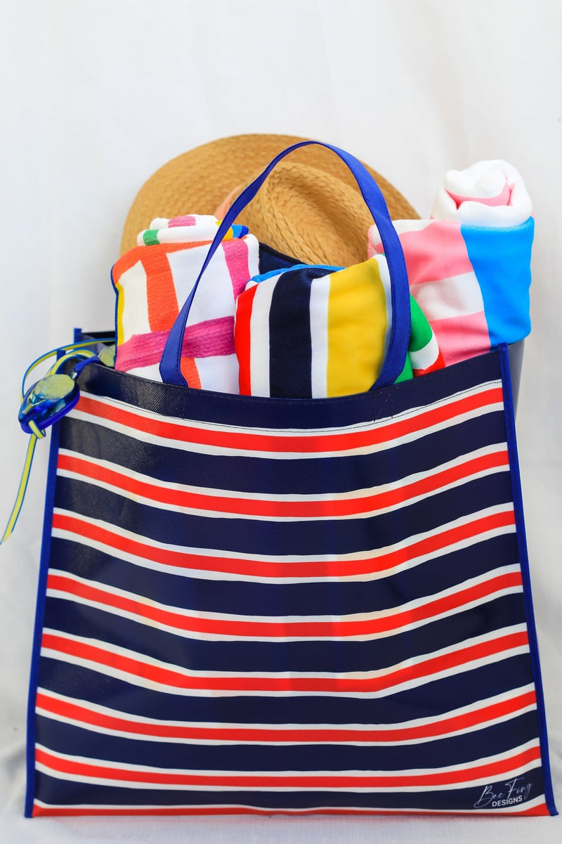 Reusable Shopper - Navy & Red Stripe