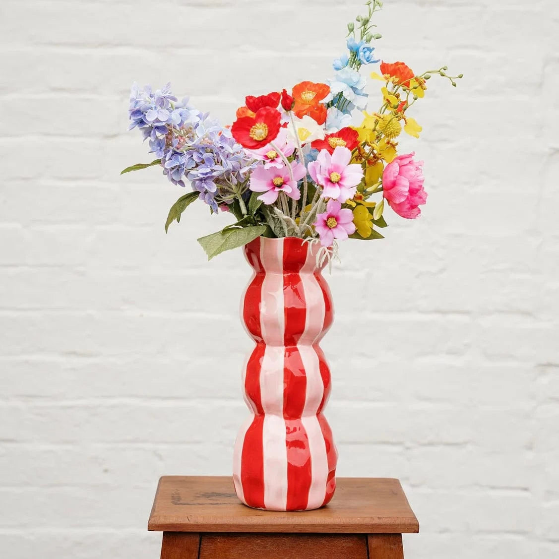 3 tier Vase | Red + Pink Stripe